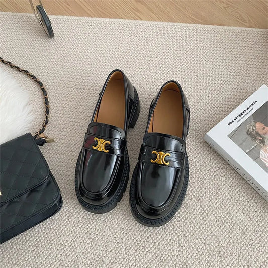 Round Toe Block Heel Loafers Carauana Store