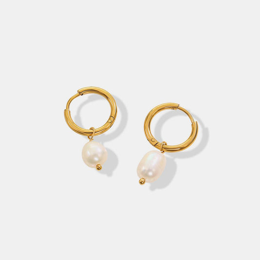 Gold-Plated Titanium Steel Pearl Earrings Carauana Store