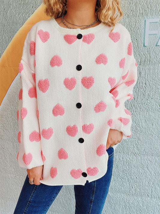 Heart Button Up Long Sleeve Cardigan Carauana Store
