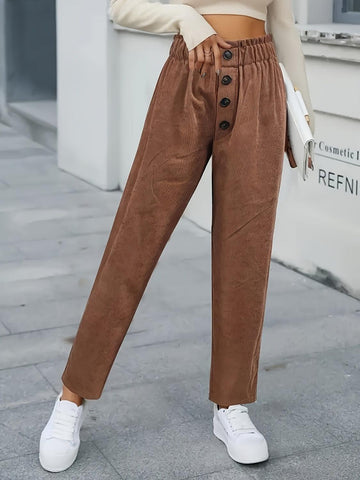 Decorative Button High Waist Pants