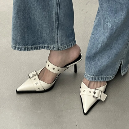 Point Toe Flare Heel Buckle Sandals Carauana Store