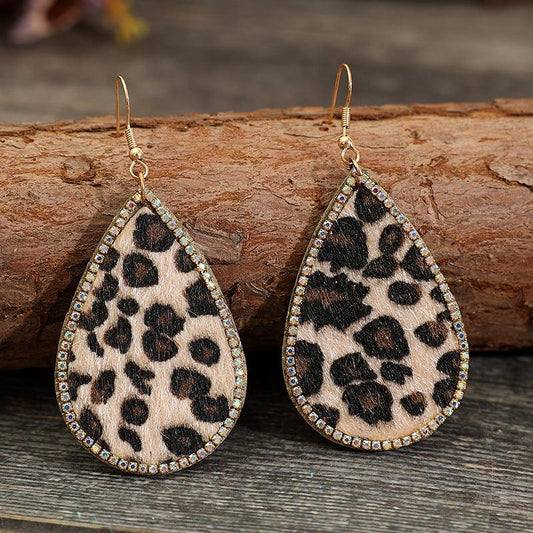Zircon PU Leopard Teardrop Earrings Carauana Store