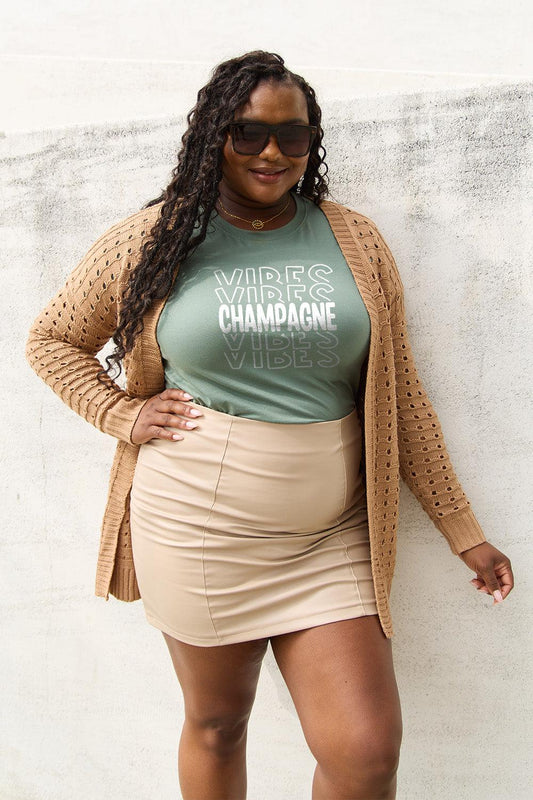 Simply Love Full Size CHAMPAGNE VIBES Short Sleeve T-Shirt Carauana Store