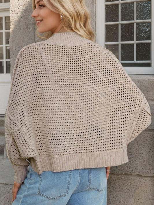 Openwork Open Front Long Sleeve Cardigan Carauana Store