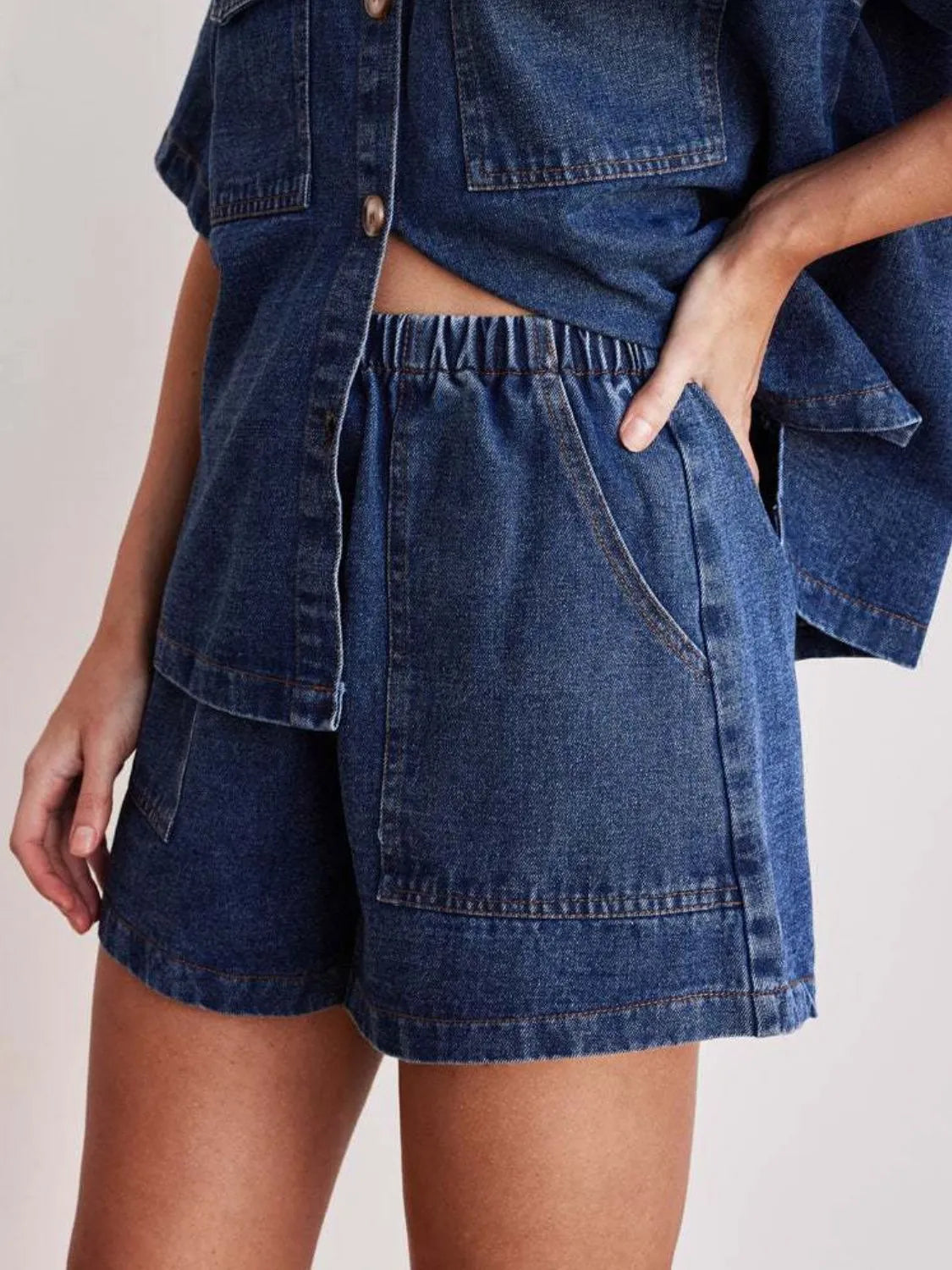 Elastic Waist Denim Shorts