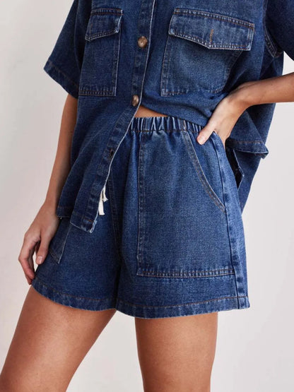 Elastic Waist Denim Shorts