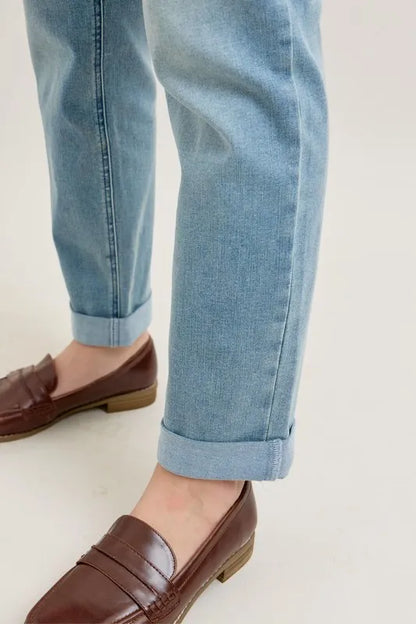 Judy Blue Full Size V-Front Cuff Boyfriend Jeans Plus Size