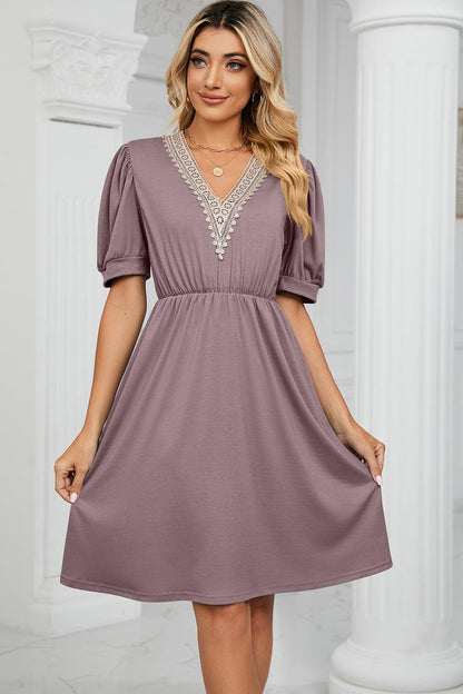 V-Neck Puff Sleeve Dress