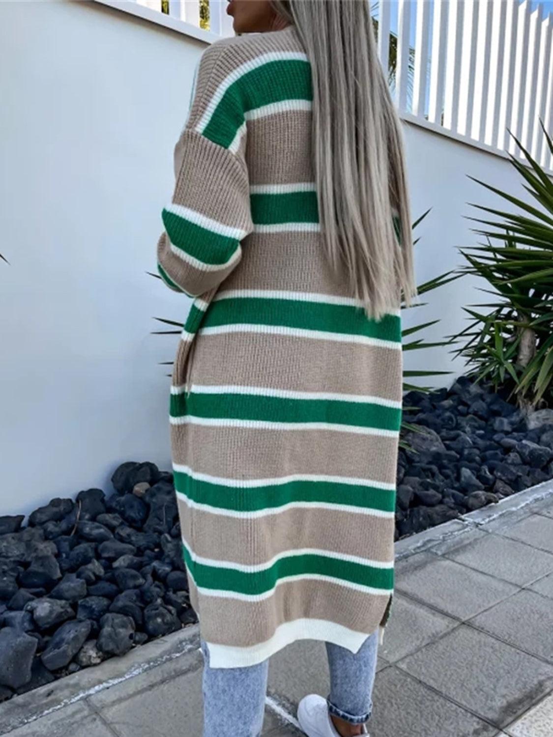 Striped Open Front Longline Cardigan