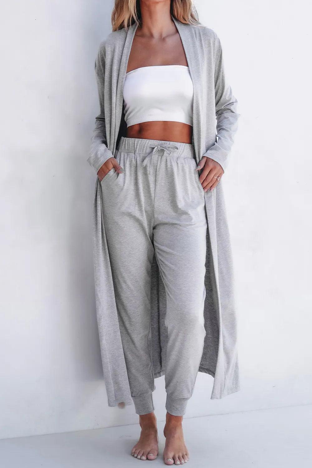 Open Front Long Sleeve Cardigan and Pants Lounge Set