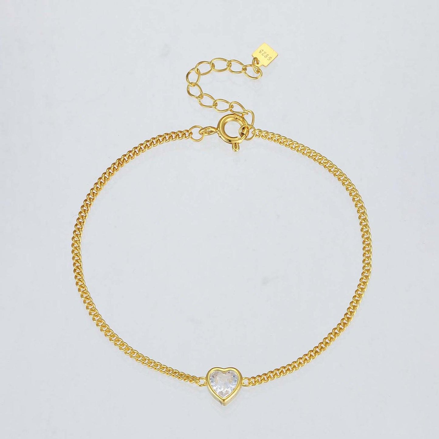 Heart Inlaid Zircon Spring Ring Closure Bracelet