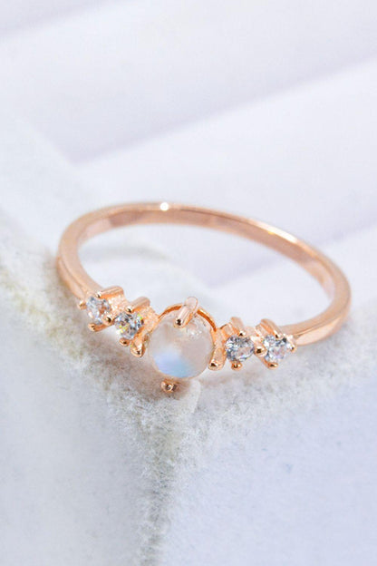 Natural Moonstone and Zircon 18K Rose Gold-Plated Ring