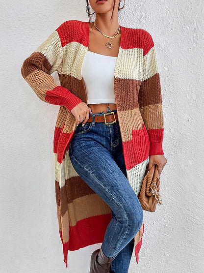 Color Block Open Front Longline Cardigan