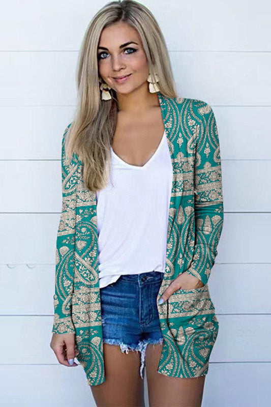 Printed Long Sleeve Cardigan Carauana Store