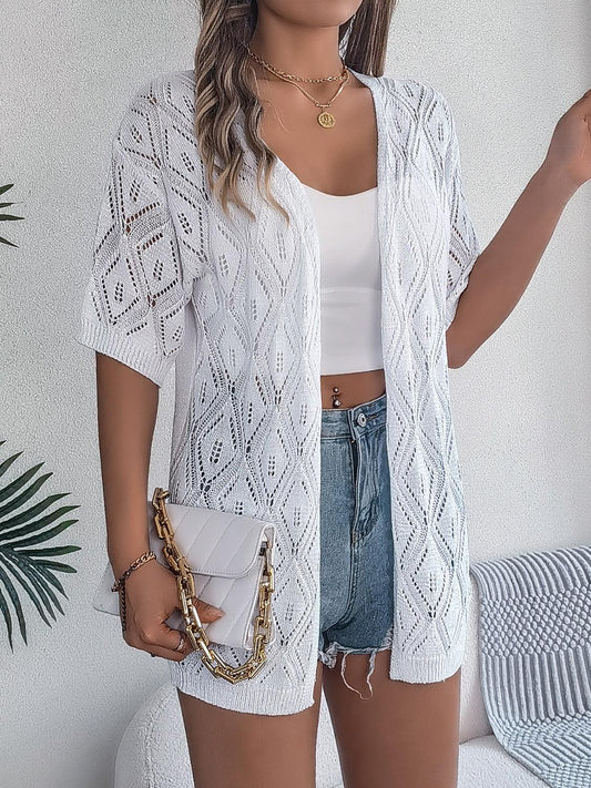 Openwork Open Front Half Sleeve Cardigan Carauana Store