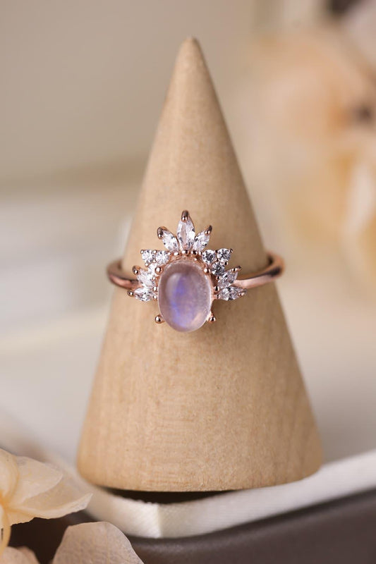 High Quality Natural Moonstone 18K Rose Gold-Plated 925 Sterling Silver Ring Carauana Store