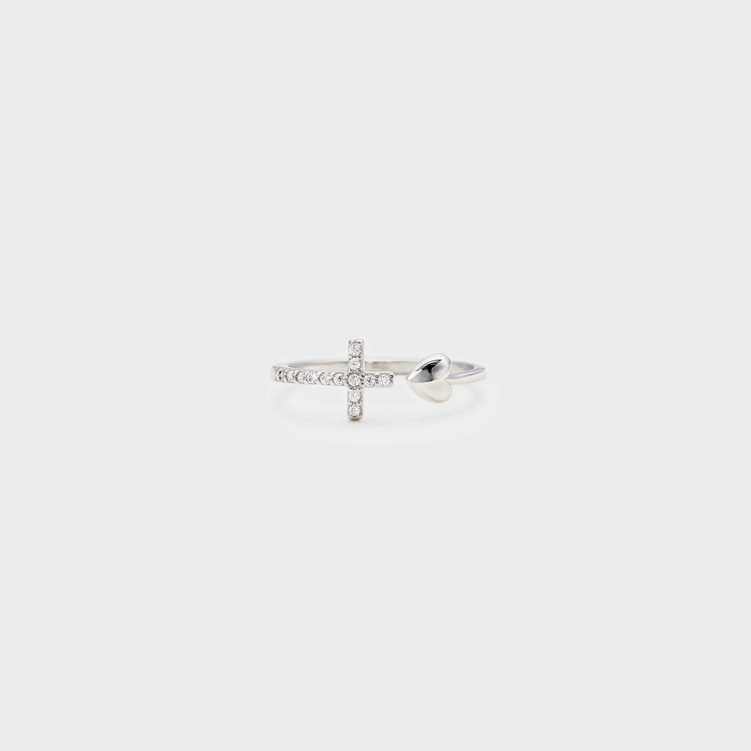 Heart Shape Cross Inlaid Zircon Open Ring