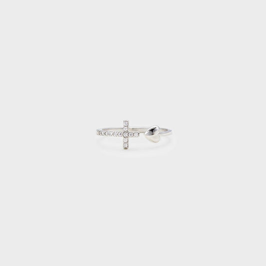 Heart Shape Cross Inlaid Zircon Open Ring Carauana Store