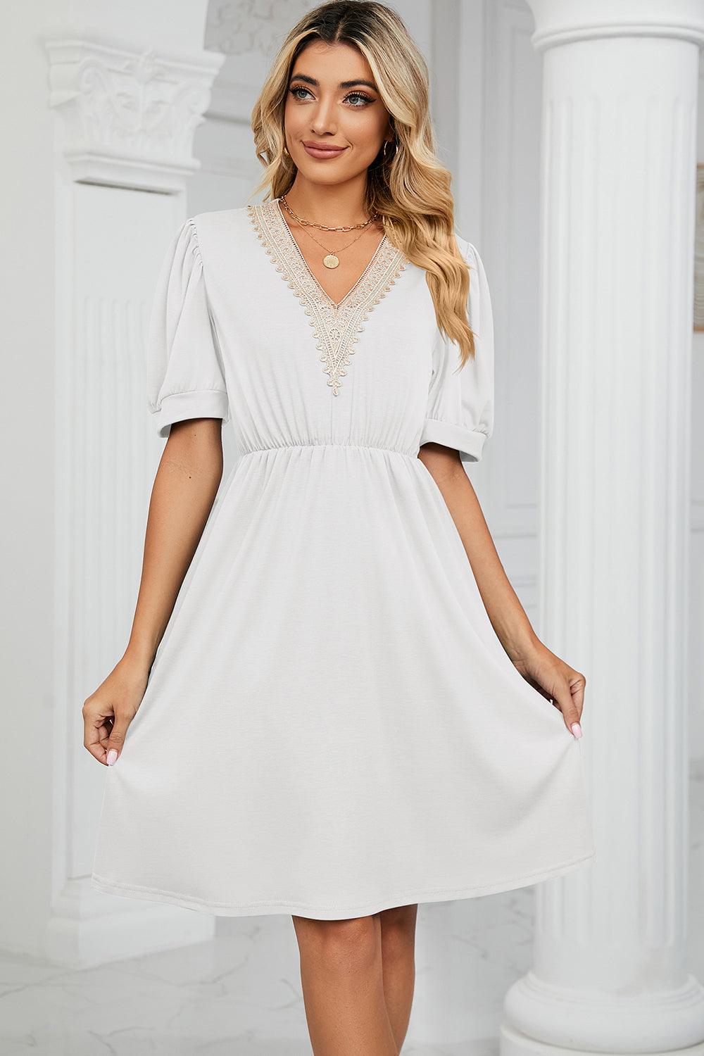 V-Neck Puff Sleeve Dress CaRaUaNa Fashion