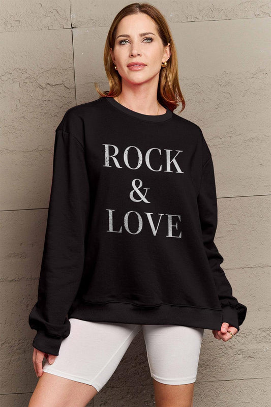 Simply Love Full Size ROCK & LOVE Round Neck Sweatshirt Carauana Store