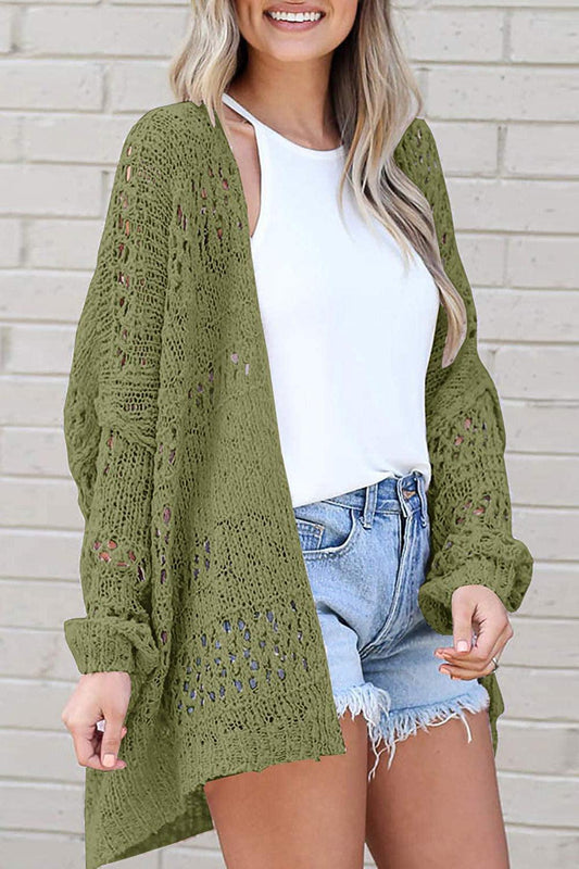 Openwork Open Front Long Sleeve Cardigan Carauana Store