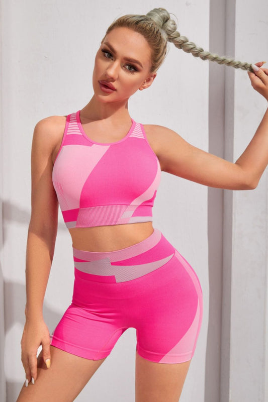 Color Block Sports Bra and Shorts Set Carauana Store