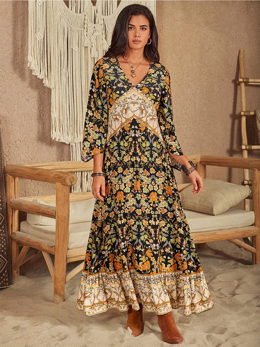 Floral V-Neck Midi Dress Carauana Store