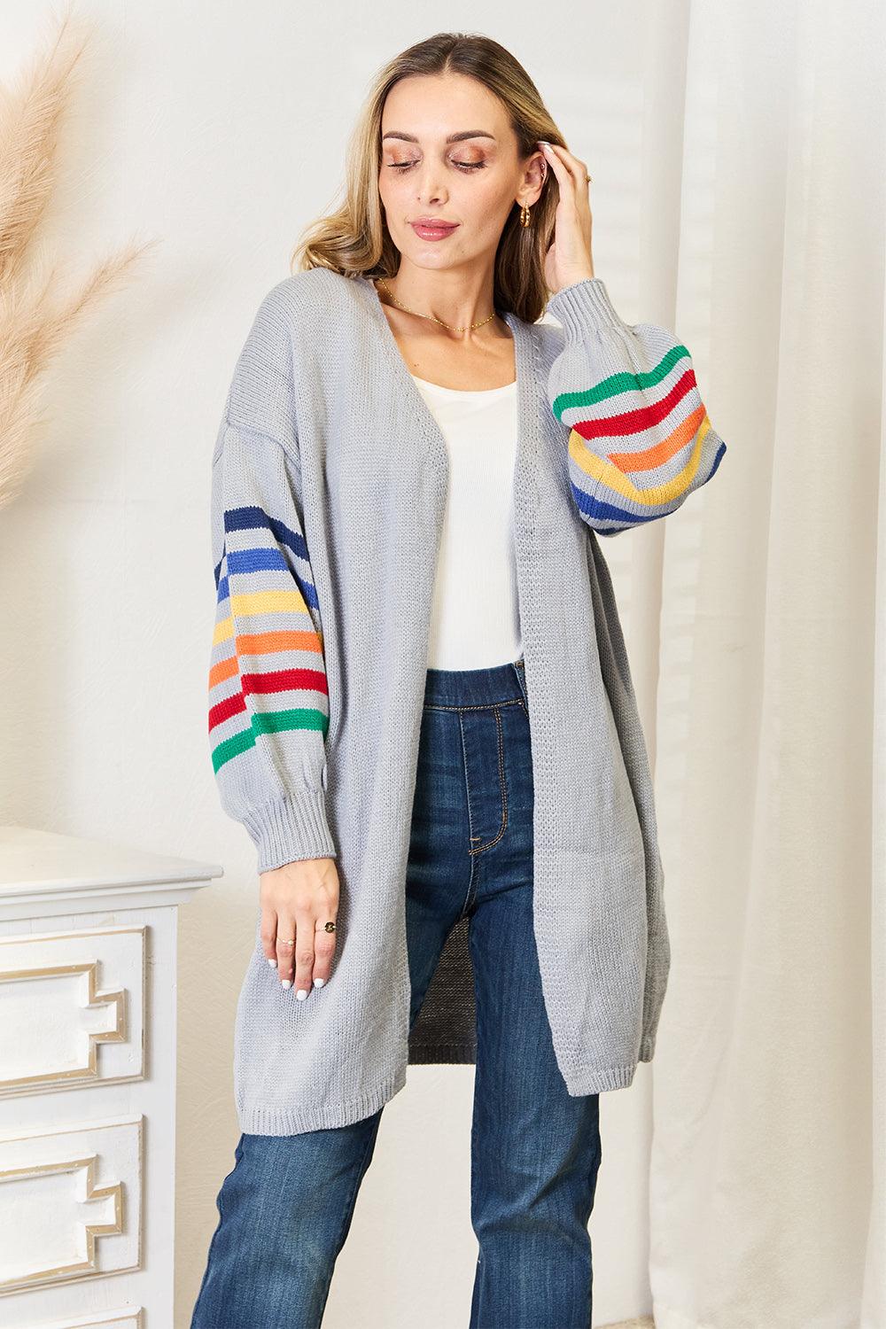 Angel Wings Multicolored Stripe Open Front Longline Cardigan