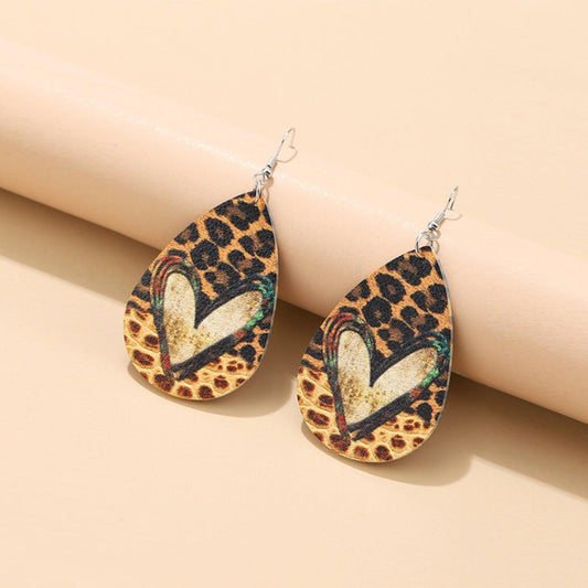 PU Leather Leopard Teardrop Earrings Carauana Store