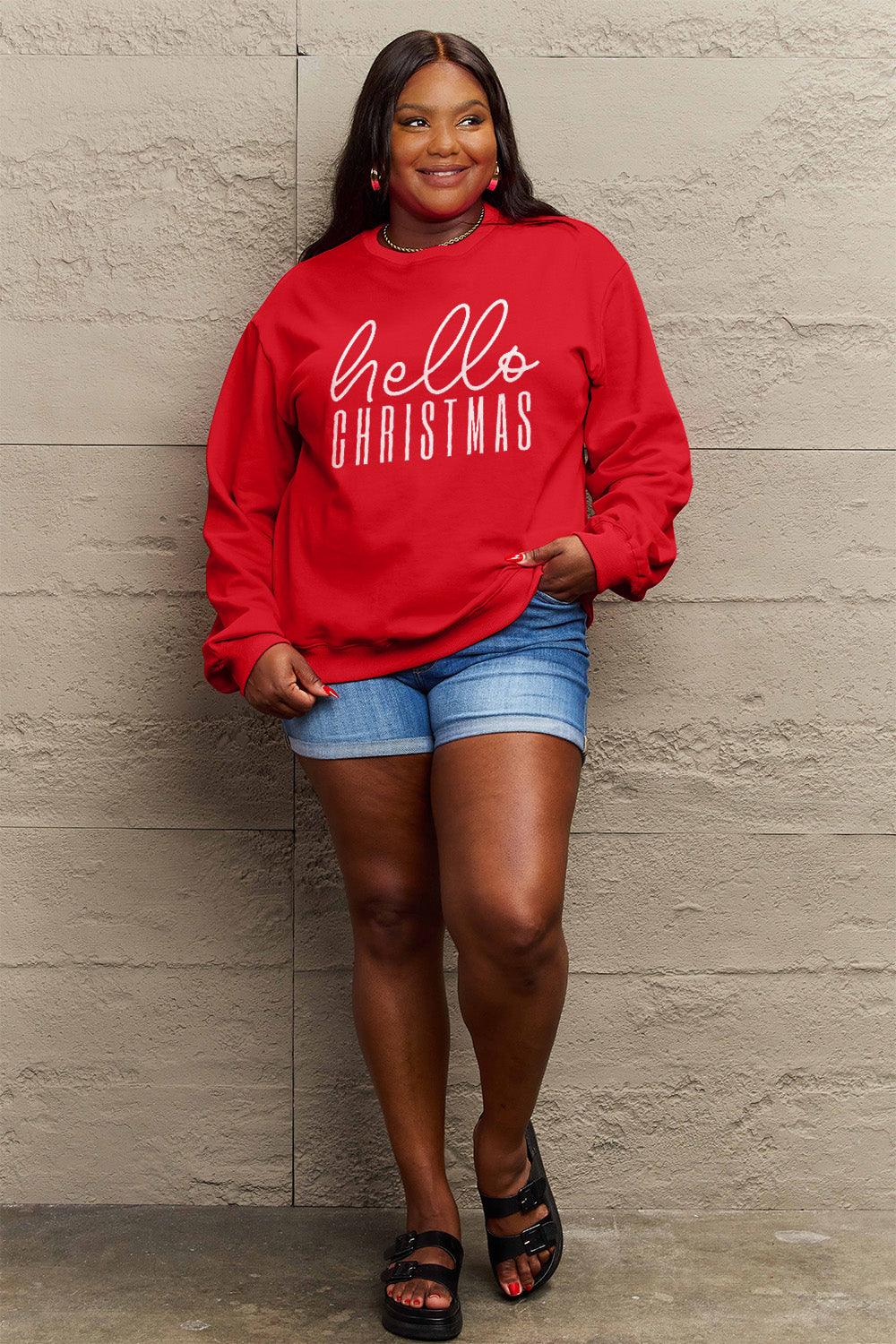 Simply Love Full Size HELLO CHRISTMAS Long Sleeve Sweatshirt