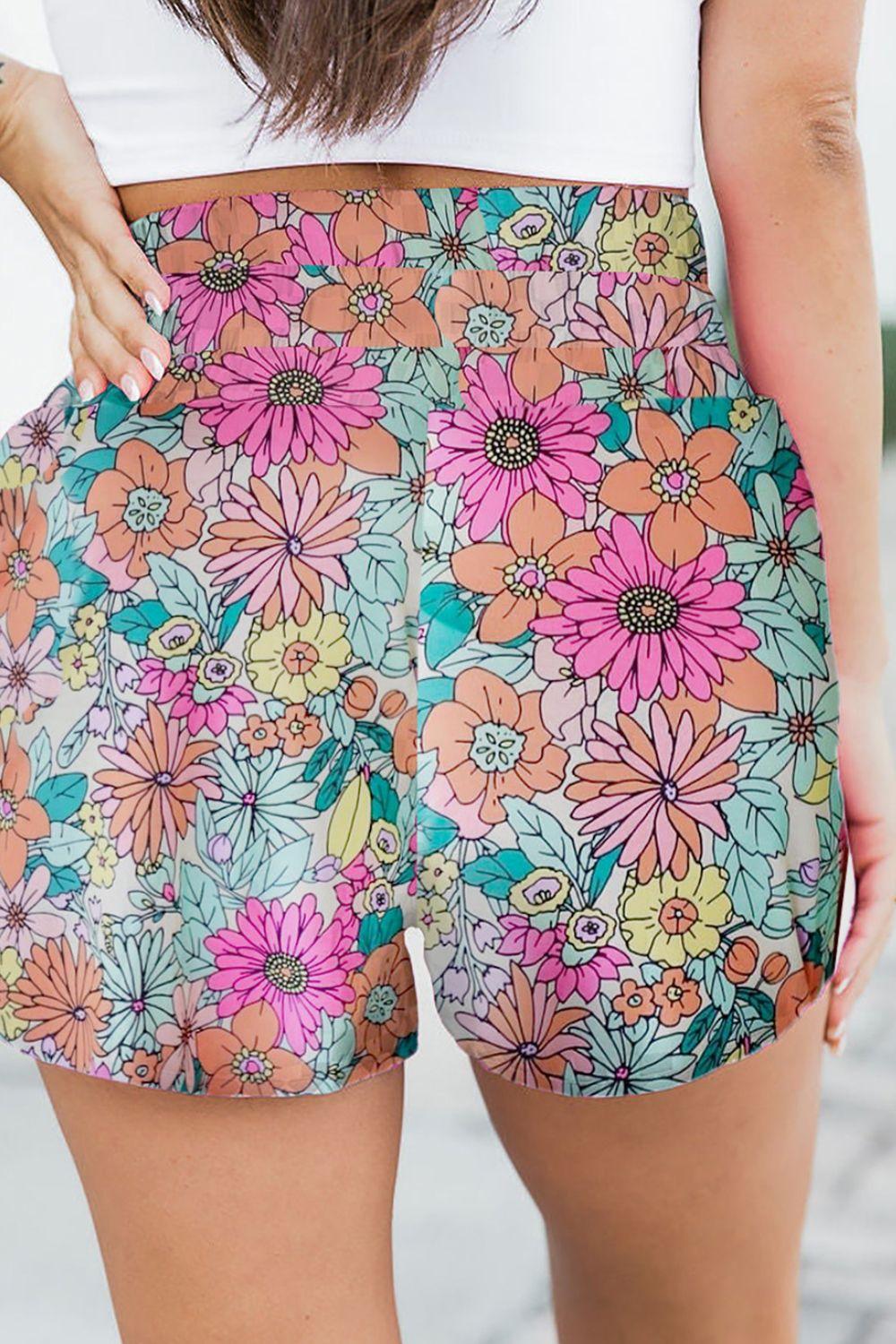 Floral Elastic Waist Shorts