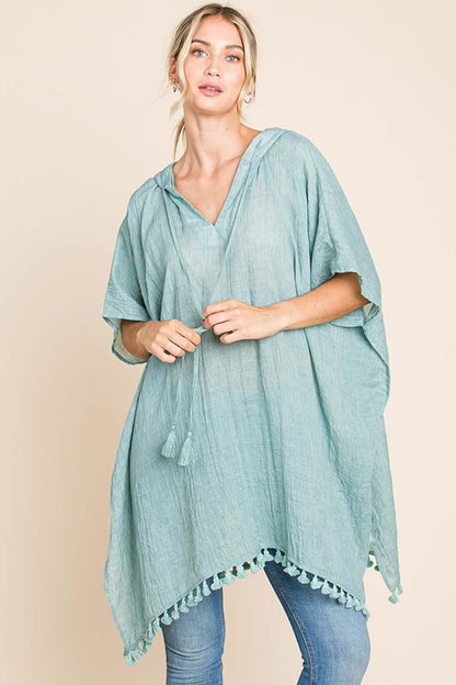 Cotton Bleu by Nu Label Tassel Hem Hooded Cover Up