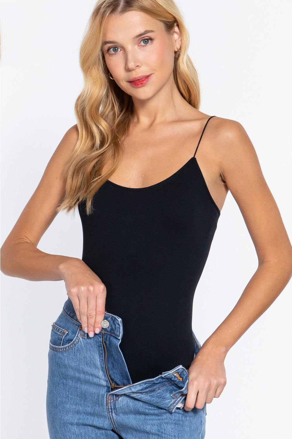 ACTIVE BASIC Ribbed Round Neck Seamless Cami Bodysuit