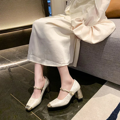 Square Toe Block Heels Pumps Carauana Store