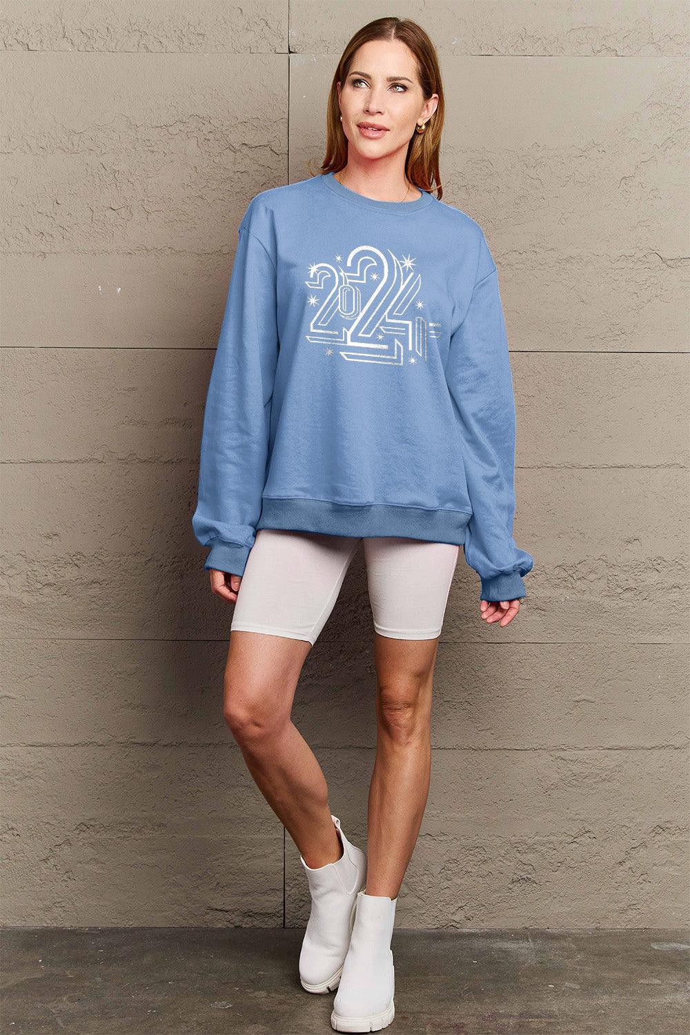 Simply Love Full Size 2024 Round Neck Dropped Shoulder Sweatshirt