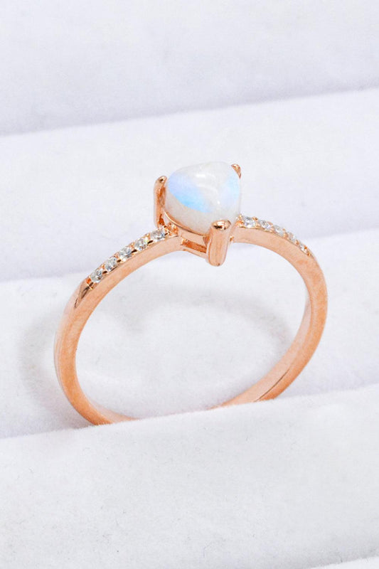 Natural Moonstone Heart 18K Rose Gold-Plated Ring Carauana Store