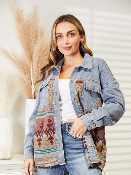 Collared Neck Dropped Shoulder Denim Jacket Carauana Store