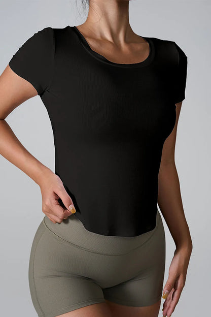 Cutout Round Neck Short Sleeve Active T-Shirt Carauana Store