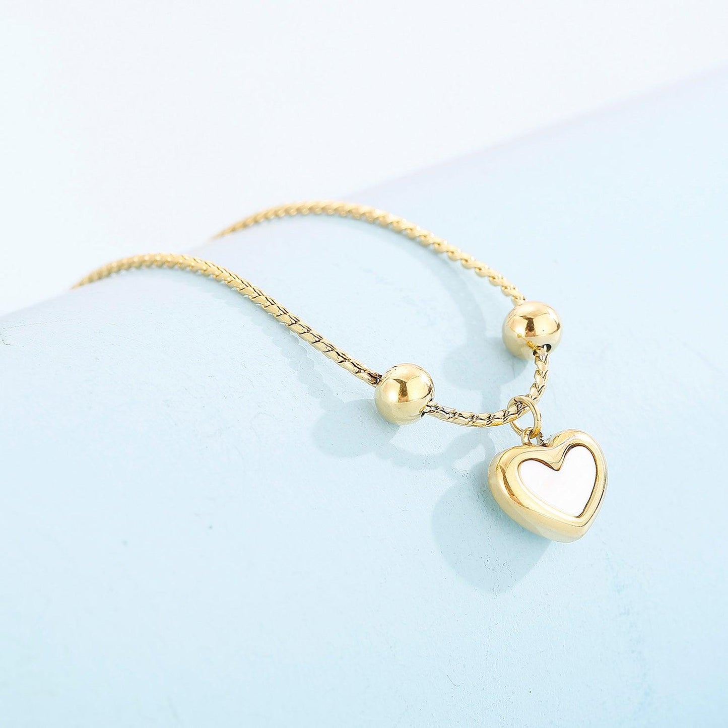 Mother-Of-Pearl Heart Pendant Stainless Steel Bracelet