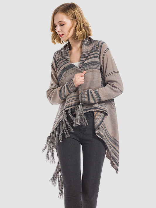 Angel Wings Tassel Striped Open Front Long Sleeve Cardigan Carauana Store