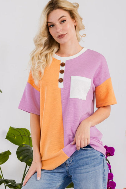 Celeste Full Size Color Block Short Sleeve T-Shirt