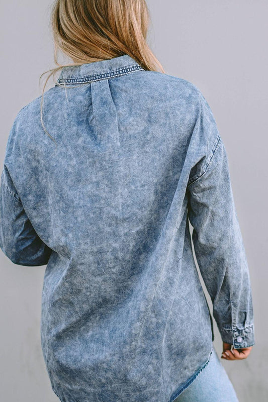 Button Up Dropped Shoulder Denim Top Carauana Store