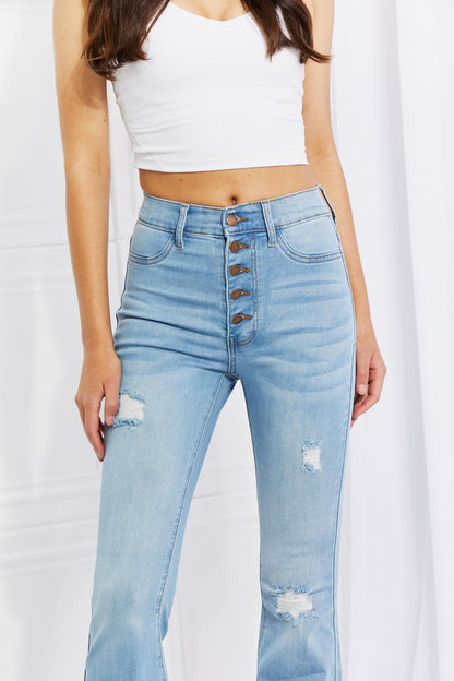 Vibrant MIU Full Size Jess Button Flare Jeans