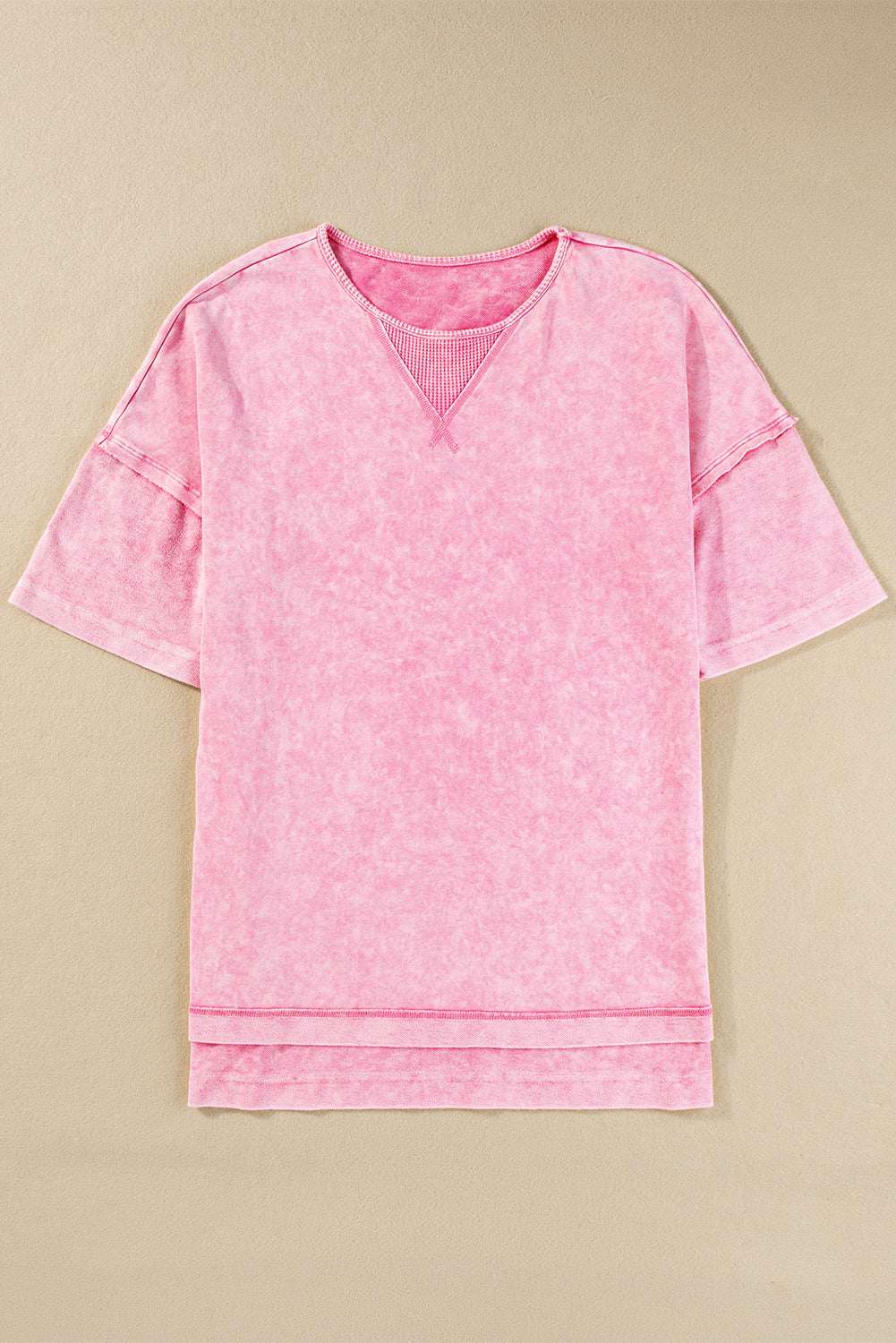 Strawberry Pink Mineral Wash Exposed Seam Drop Shoulder Oversized Tee CaRaUaNa Fashion