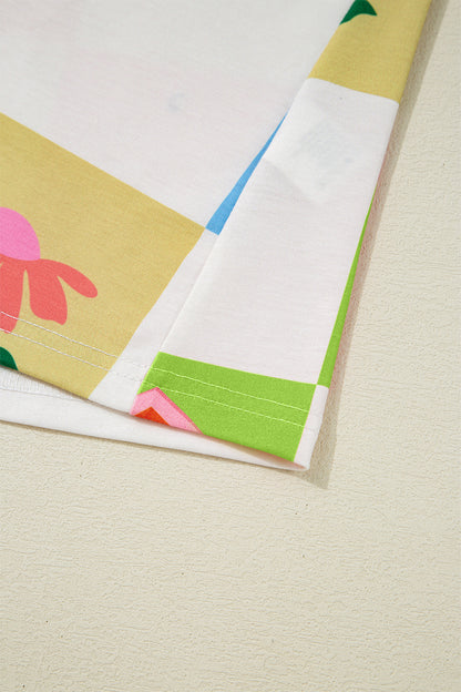 Purple Western Fashion Checker Print Crewneck T Shirt