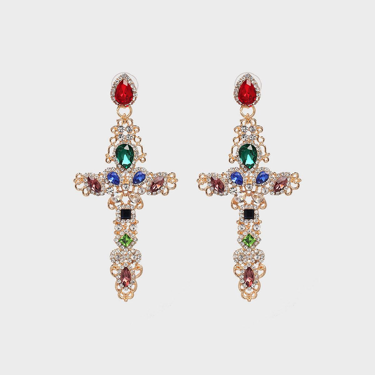 Rhinestone Alloy Cross Earrings