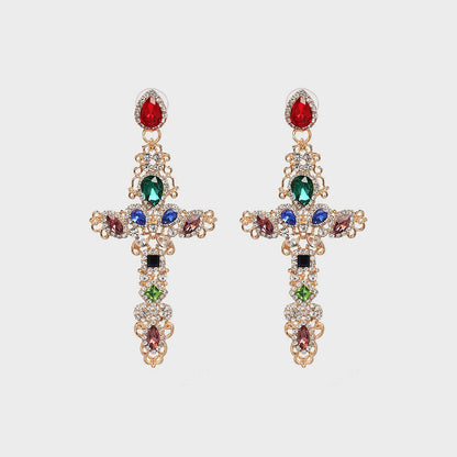 Rhinestone Alloy Cross Earrings