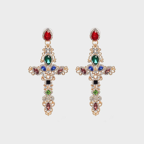 Rhinestone Alloy Cross Earrings