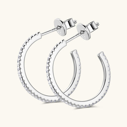 Inlaid Moissanite 925 Sterling Silver C-Hoop Earrings