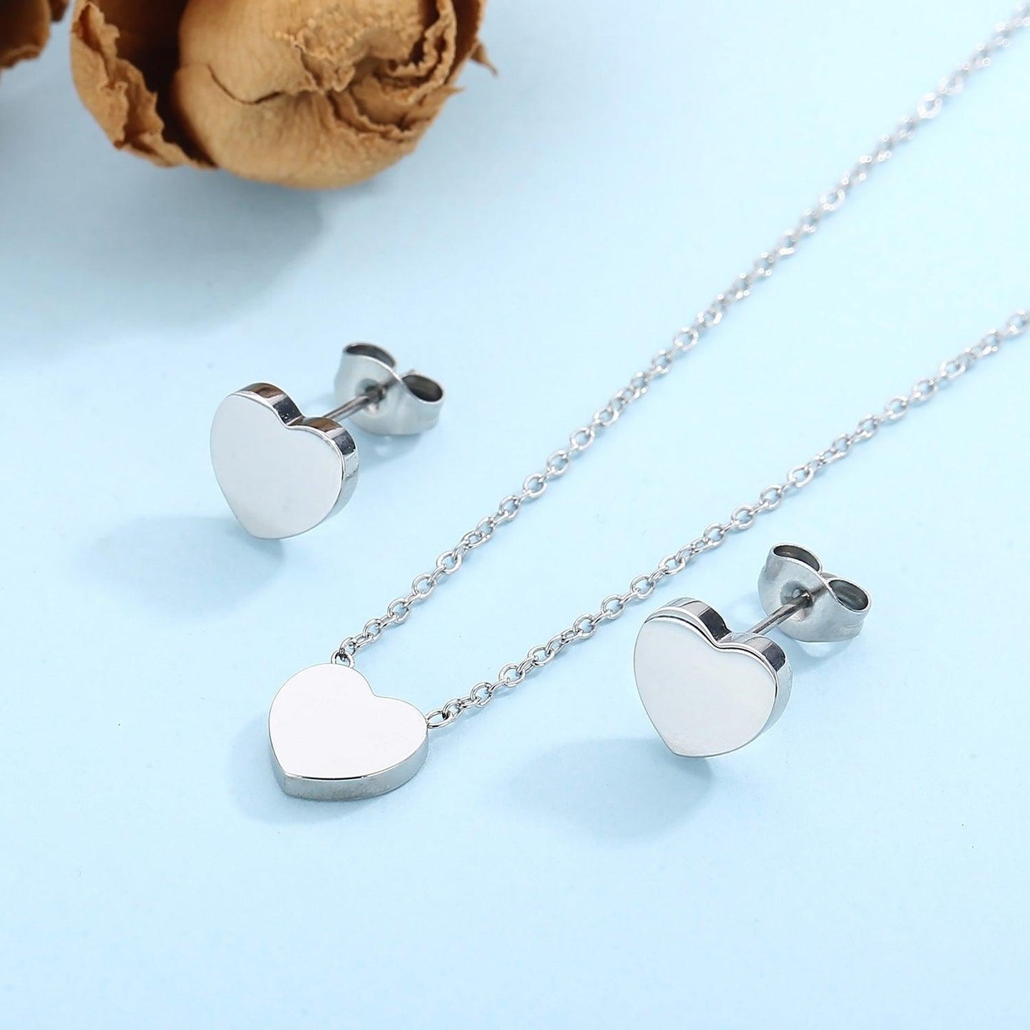 Heart Necklace, Bracelet and Stud Earrings Jewelry Set